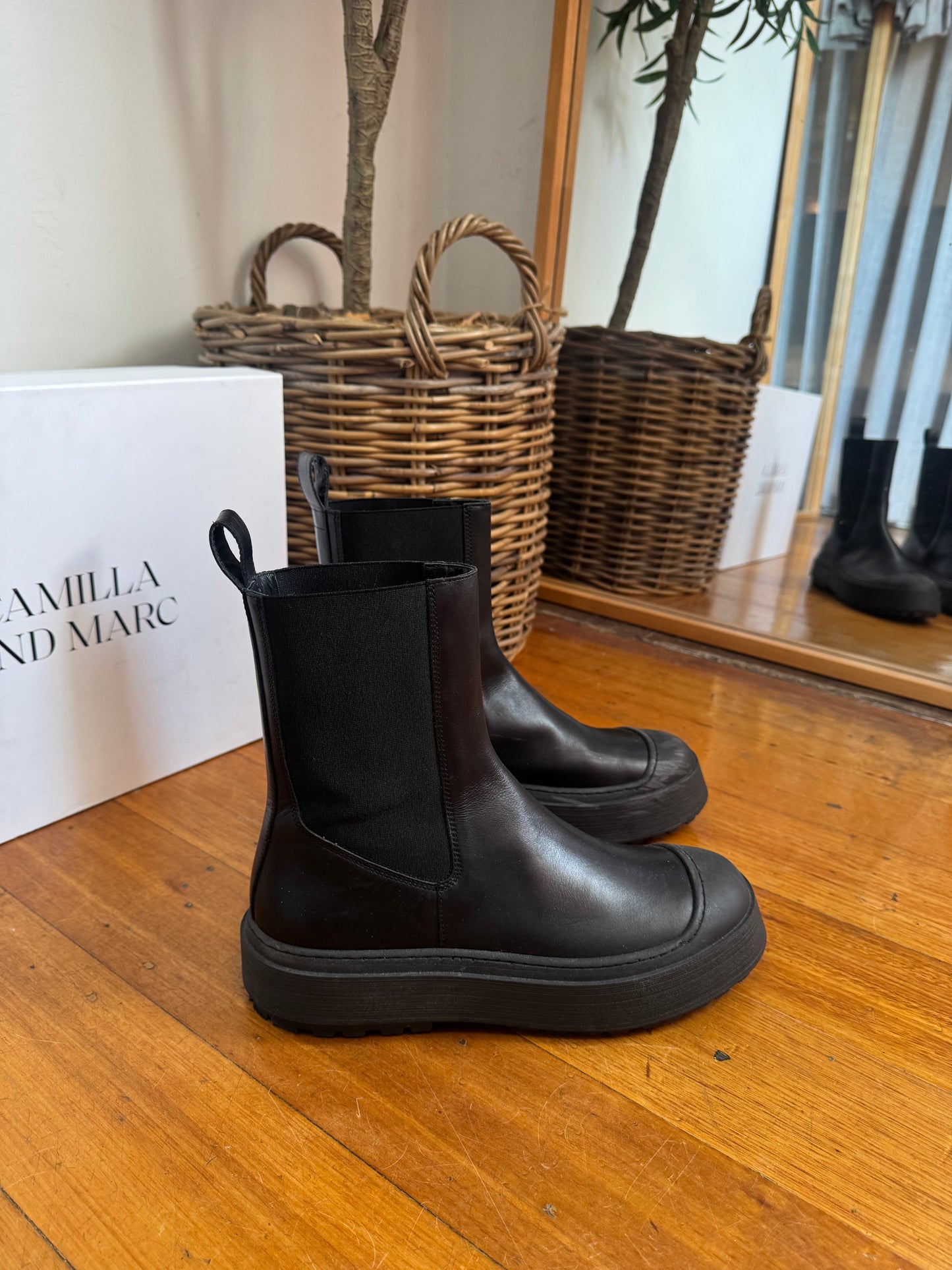 Camilla and Marc Willow Chunky Black Boots - Size 41
