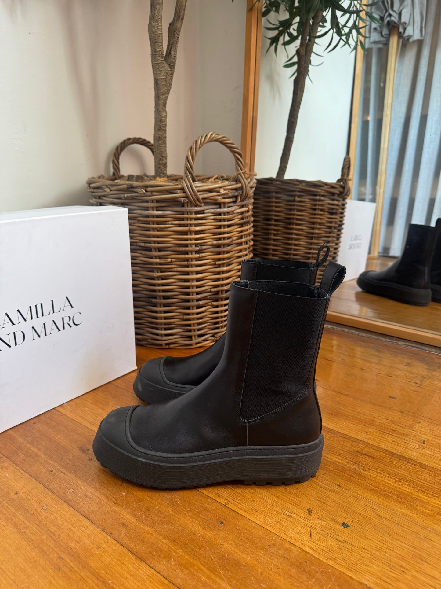 Camilla and Marc Willow Chunky Black Boots - Size 41