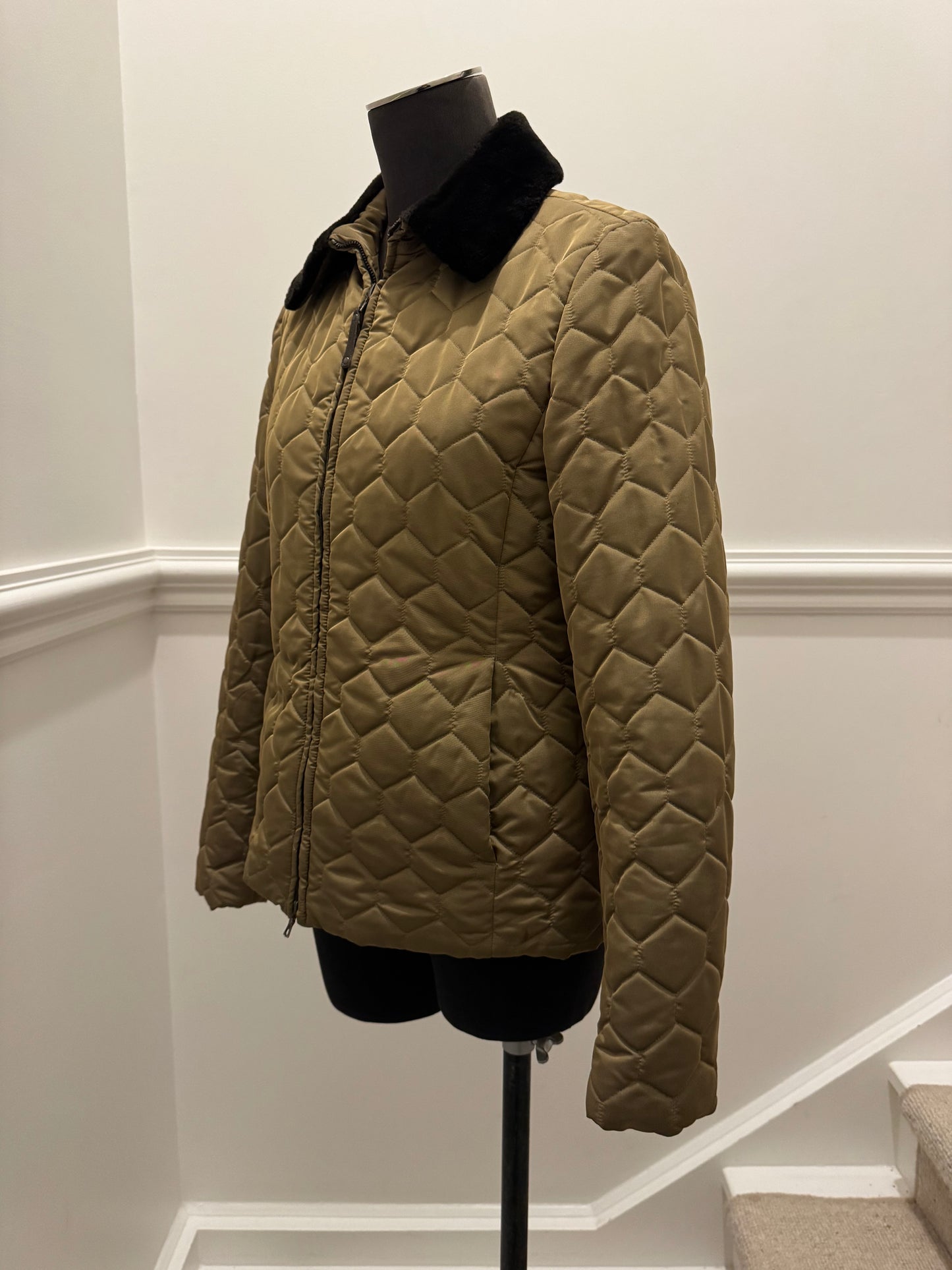 Authier Italian Quilted Jacket with Fur Trim - Size 42
