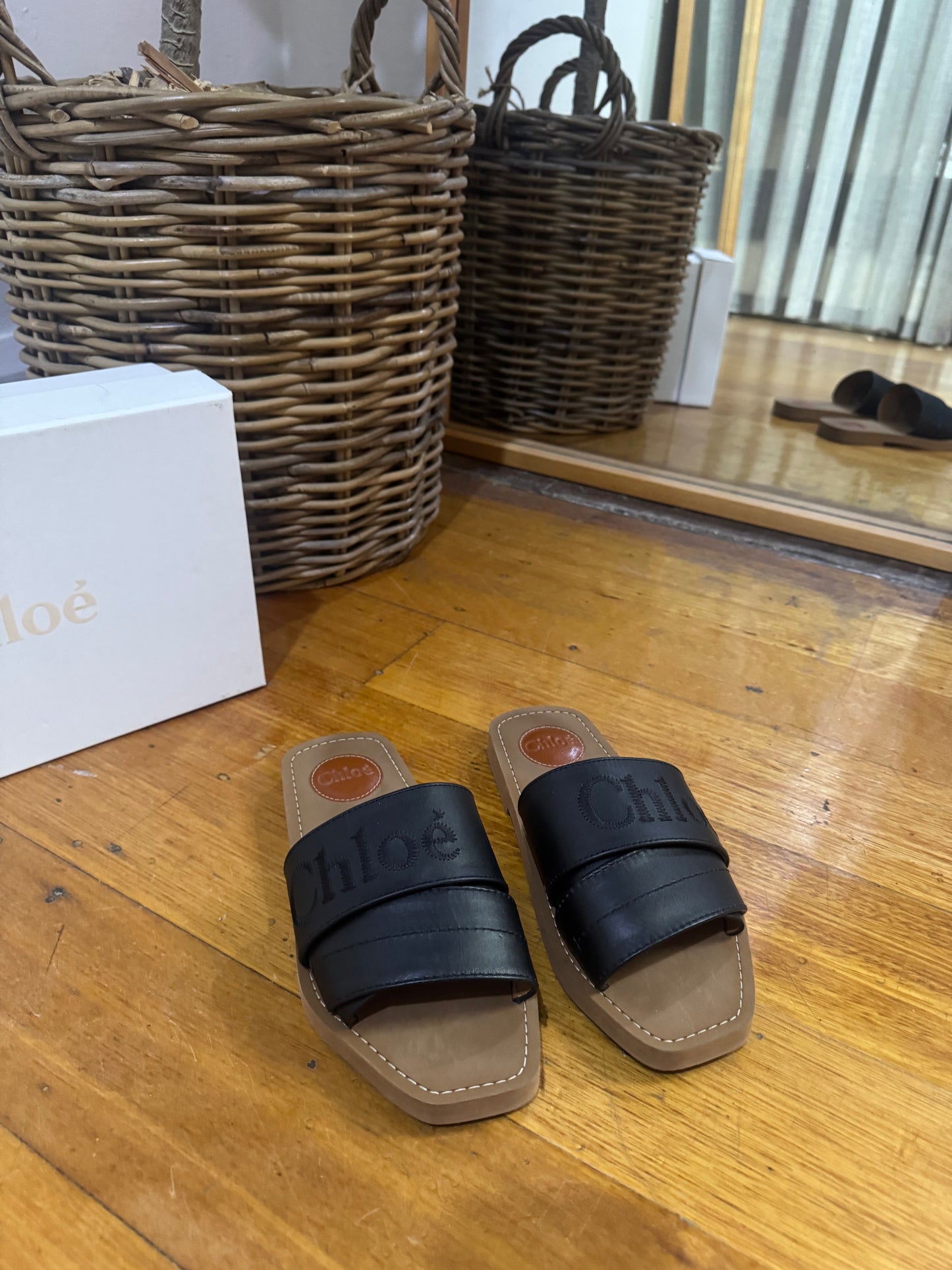 Chloe Black Woody Slides - Size 37W (Box Included)