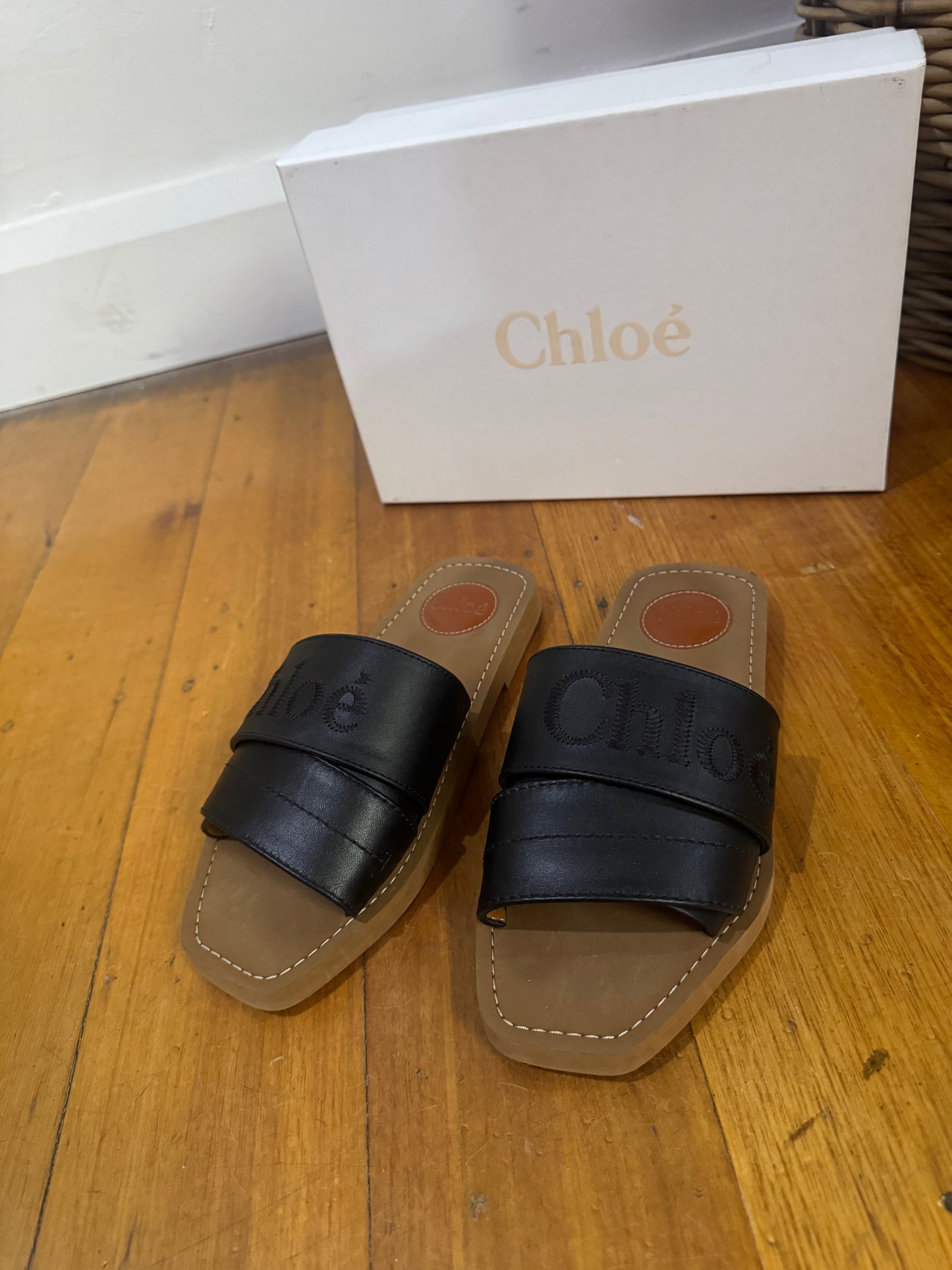 Chloe Black Woody Slides - Size 37W (Box Included)
