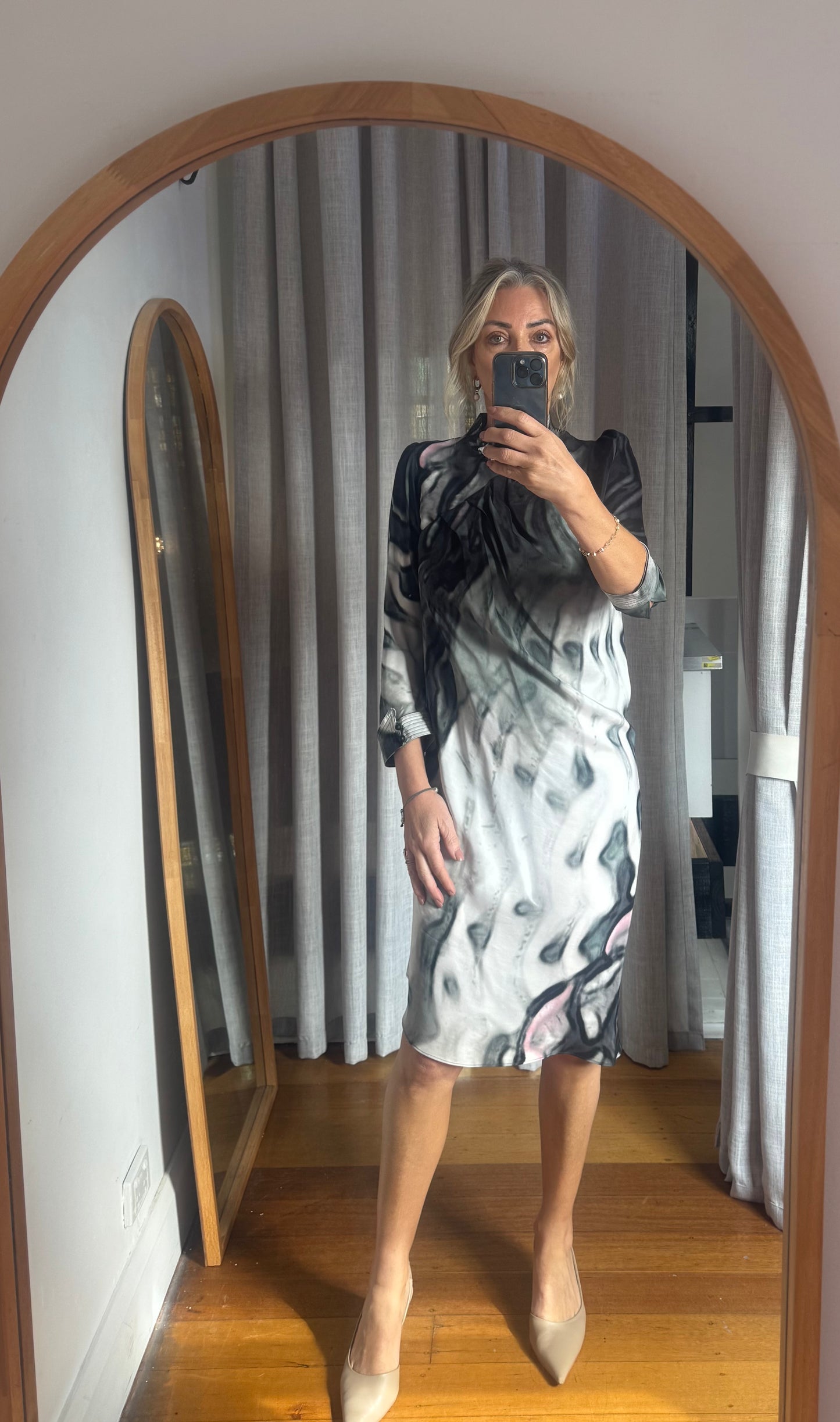 Scanlan Theodore Multi Print Silk Dress with Tie Belt - Size S/M
