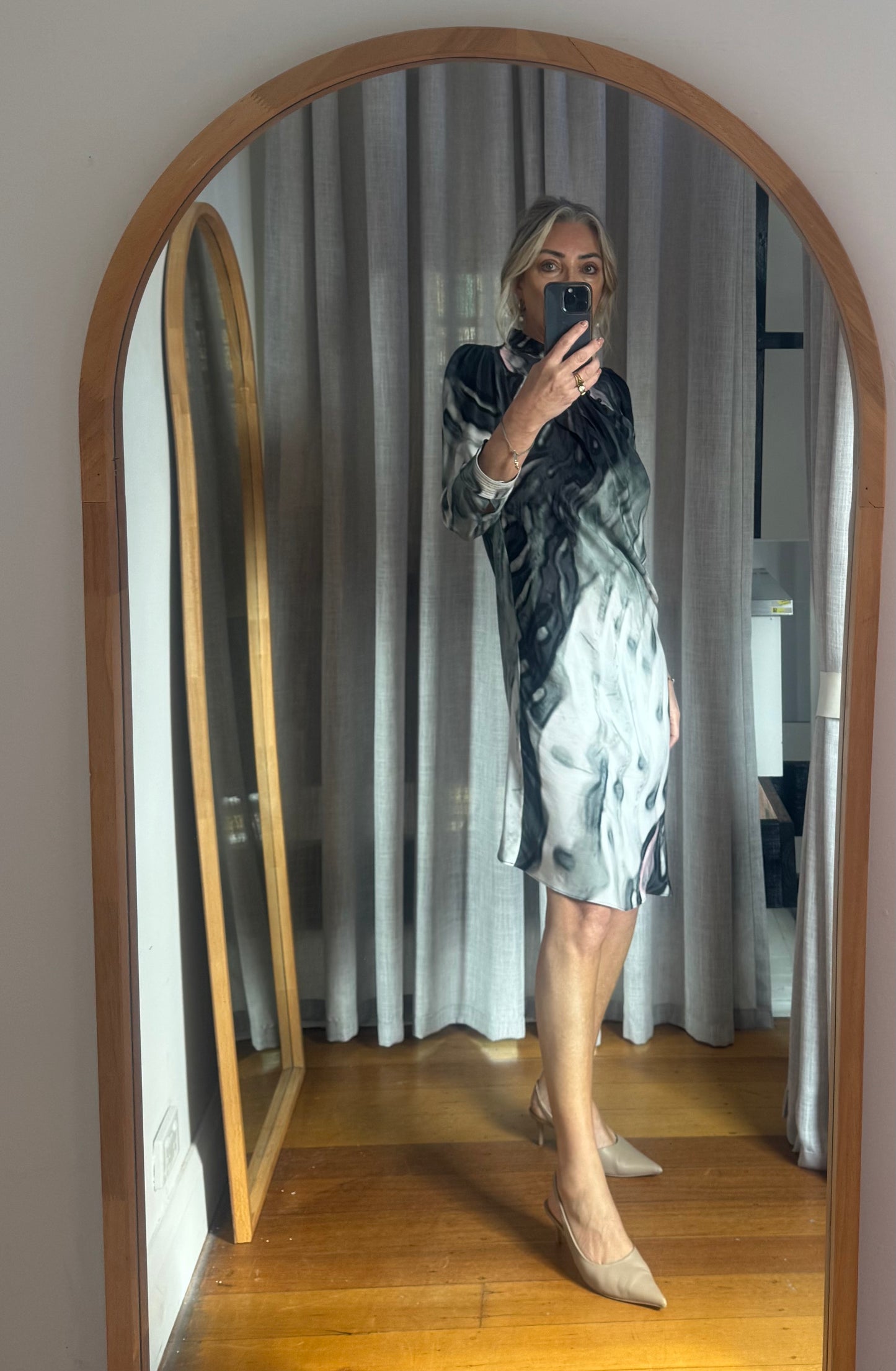 Scanlan Theodore Multi Print Silk Dress with Tie Belt - Size S/M