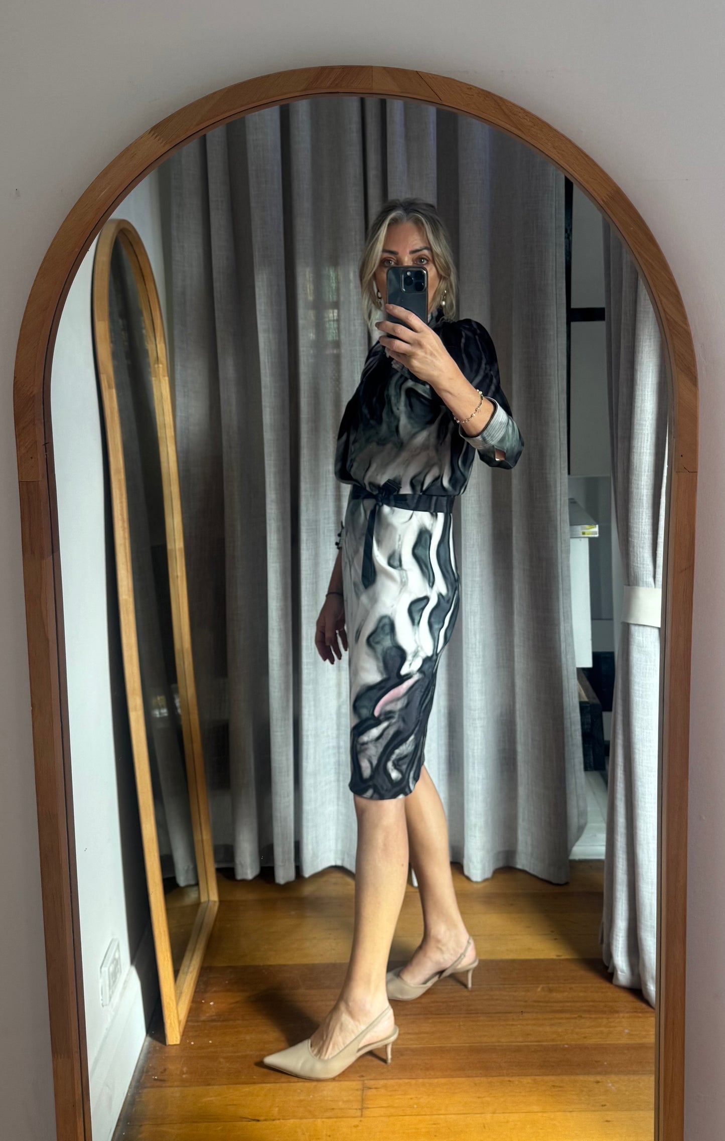 Scanlan Theodore Multi Print Silk Dress with Tie Belt - Size S/M