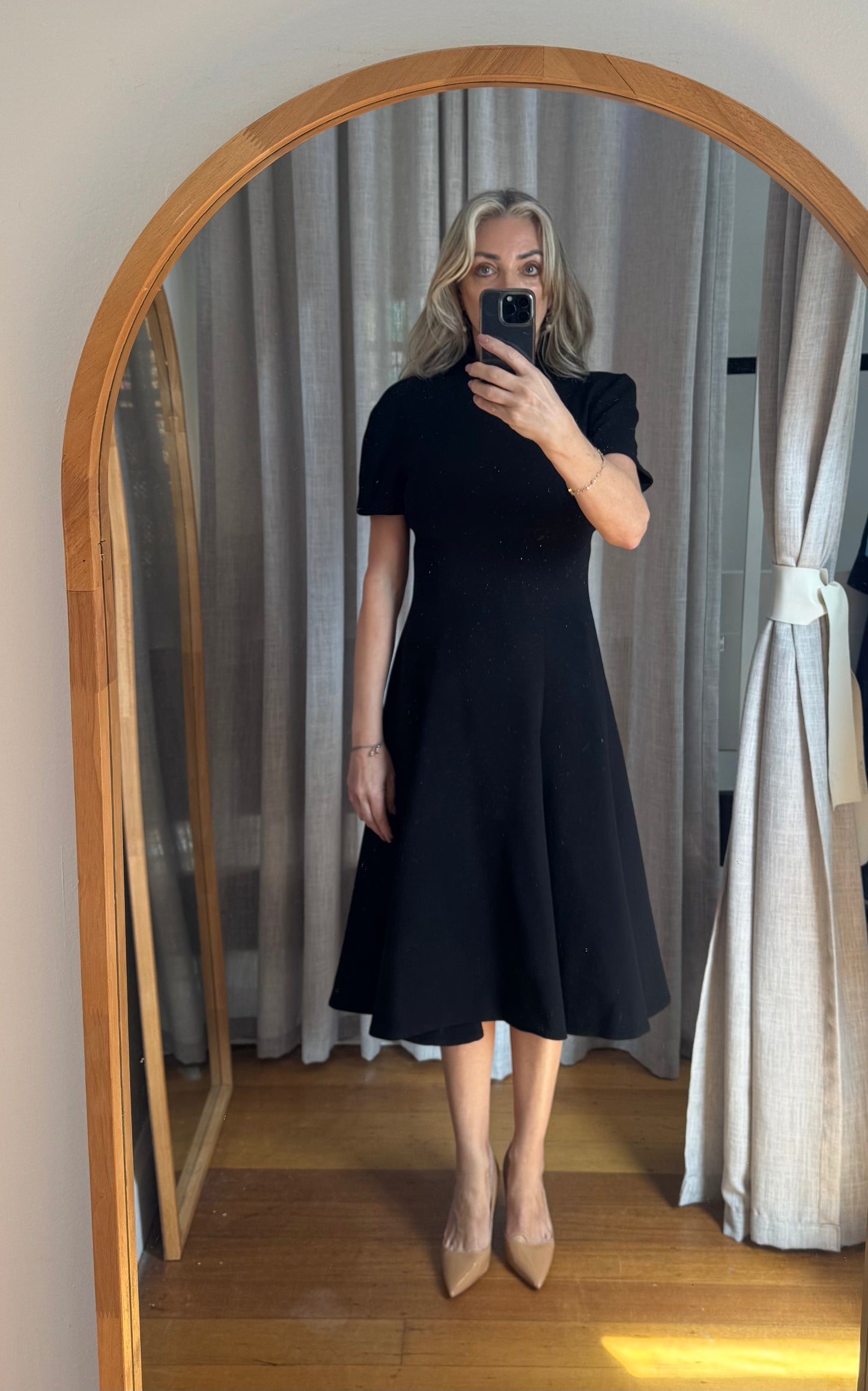 Carla Zampatti Black A-Line Crepe Dress - Size 8