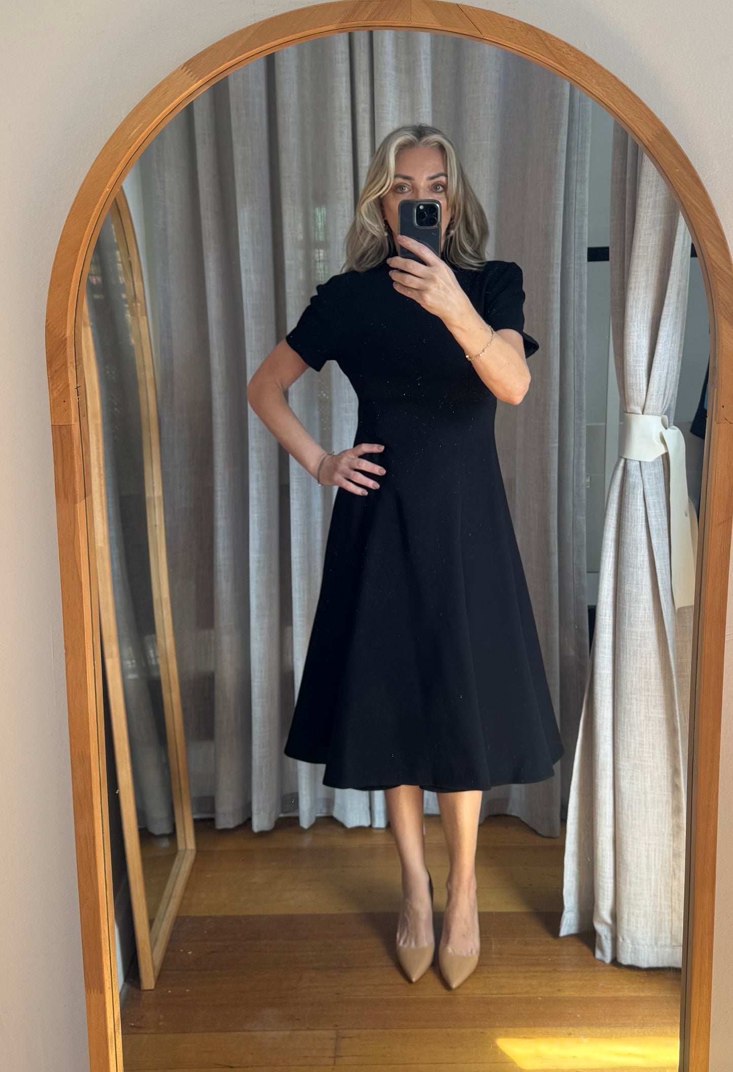 Carla Zampatti Black A-Line Crepe Dress - Size 8