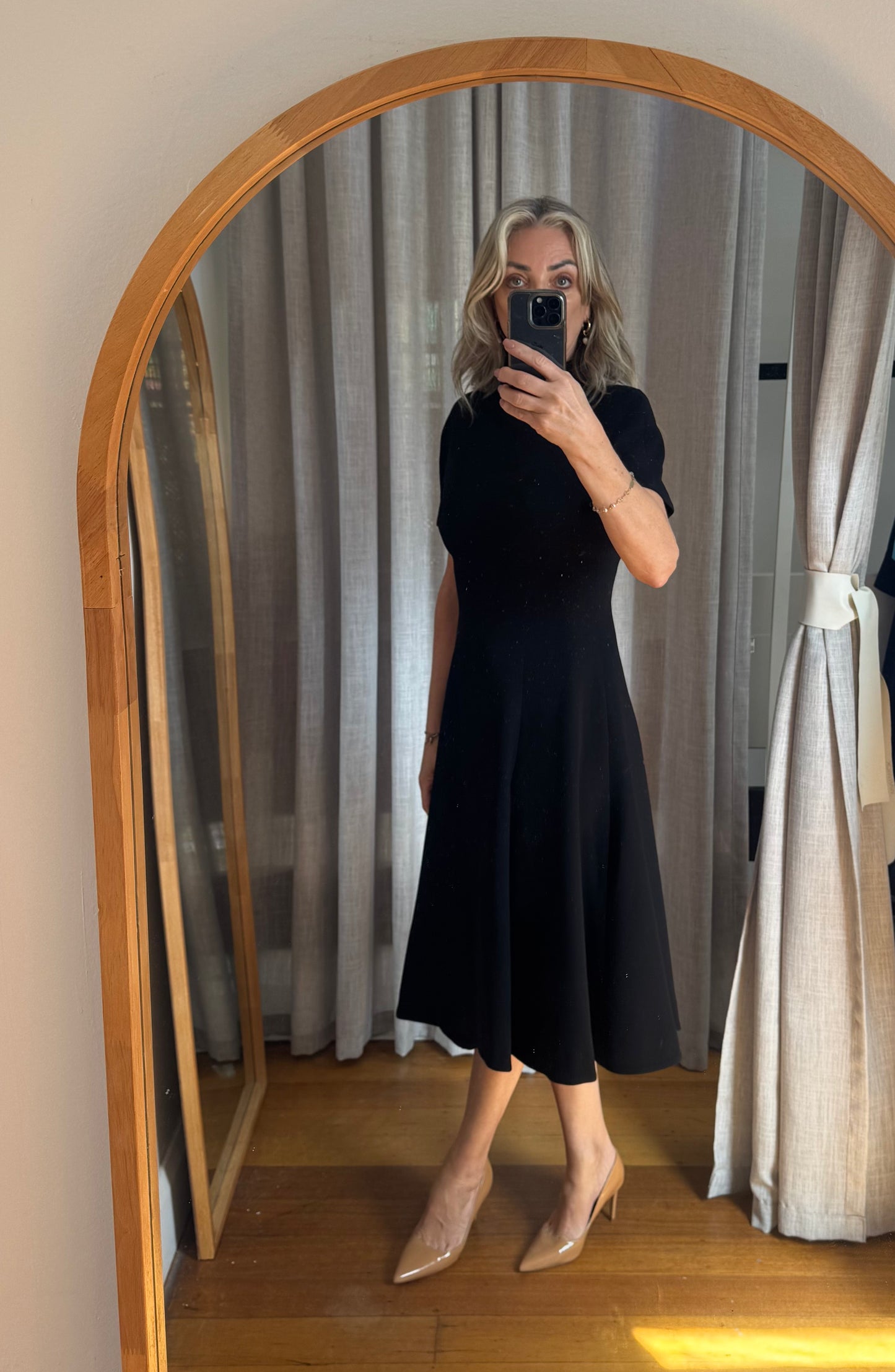 Carla Zampatti Black A-Line Crepe Dress - Size 8