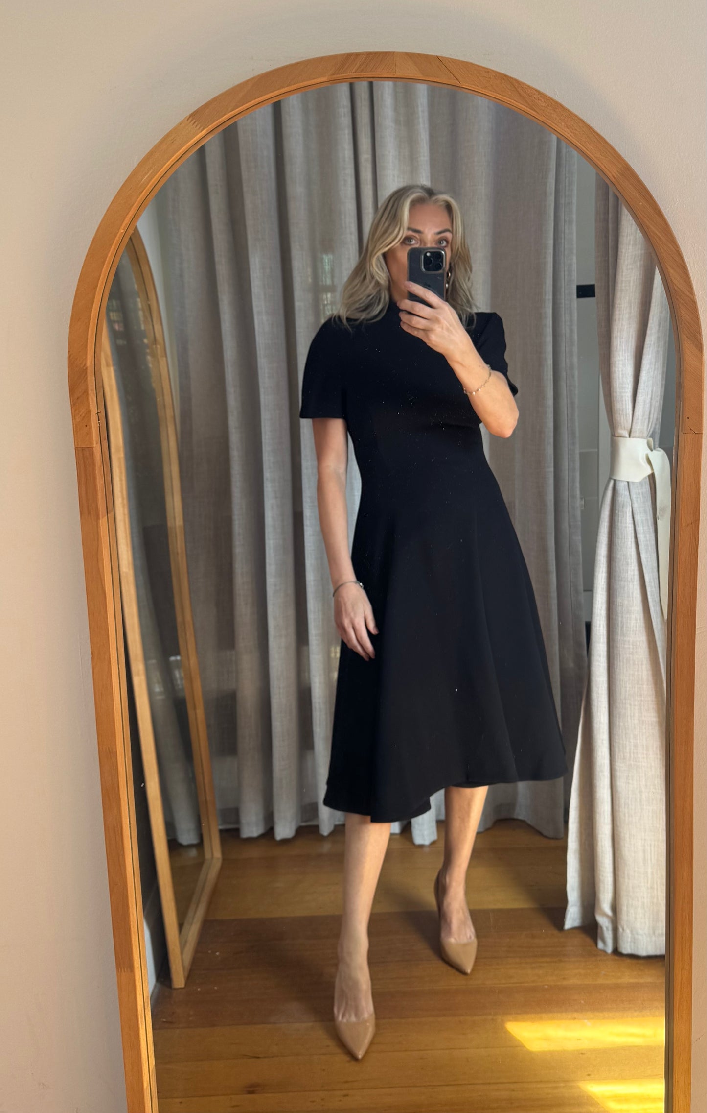 Carla Zampatti Black A-Line Crepe Dress - Size 8