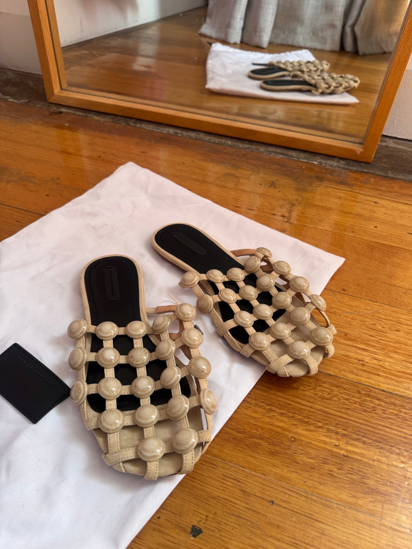 Alexander Wang Amelia Beige Suede Mules with Studs - Size 38 (Like New)