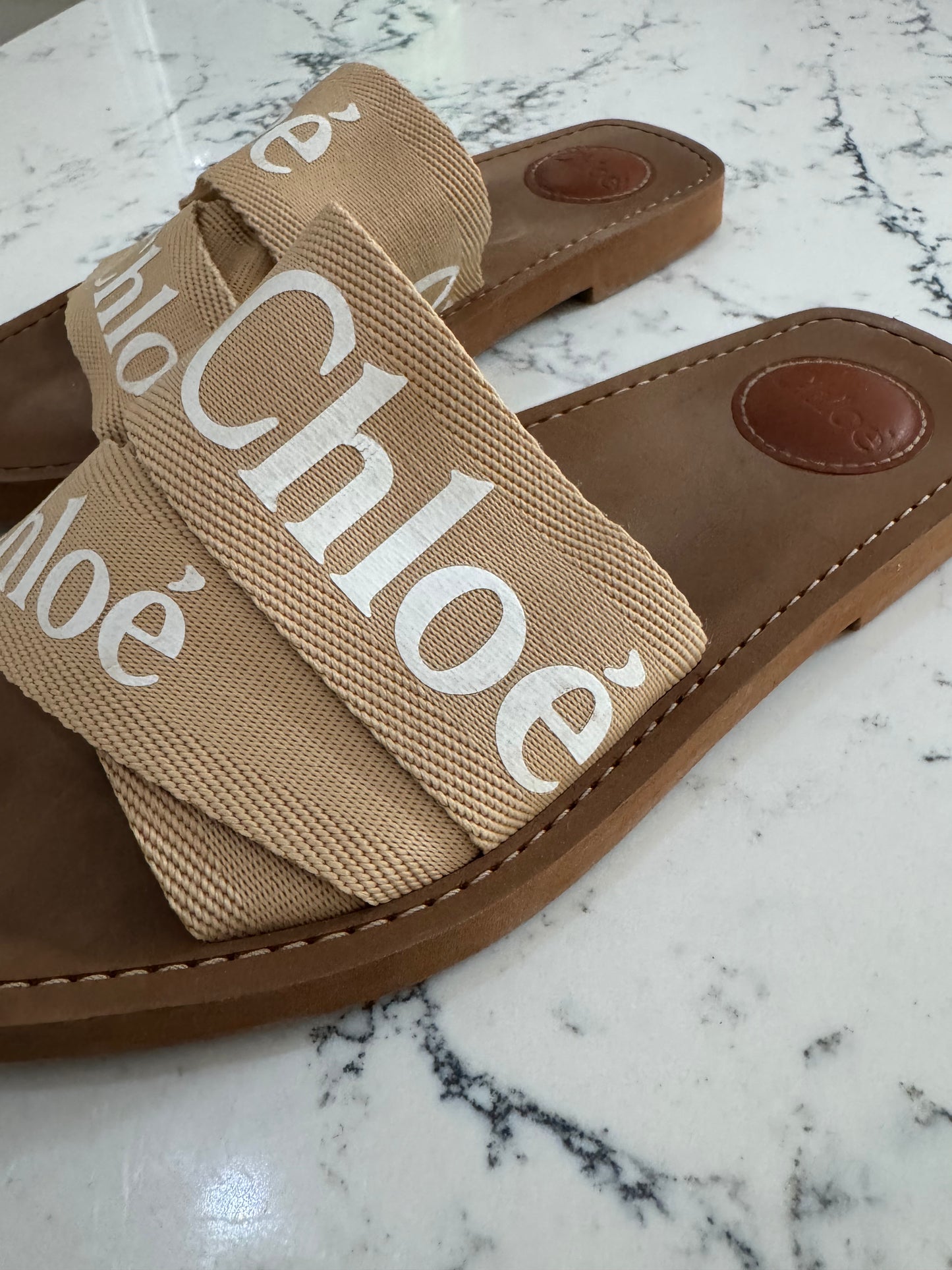 Chloe Woody Natural Slides - Size 37
