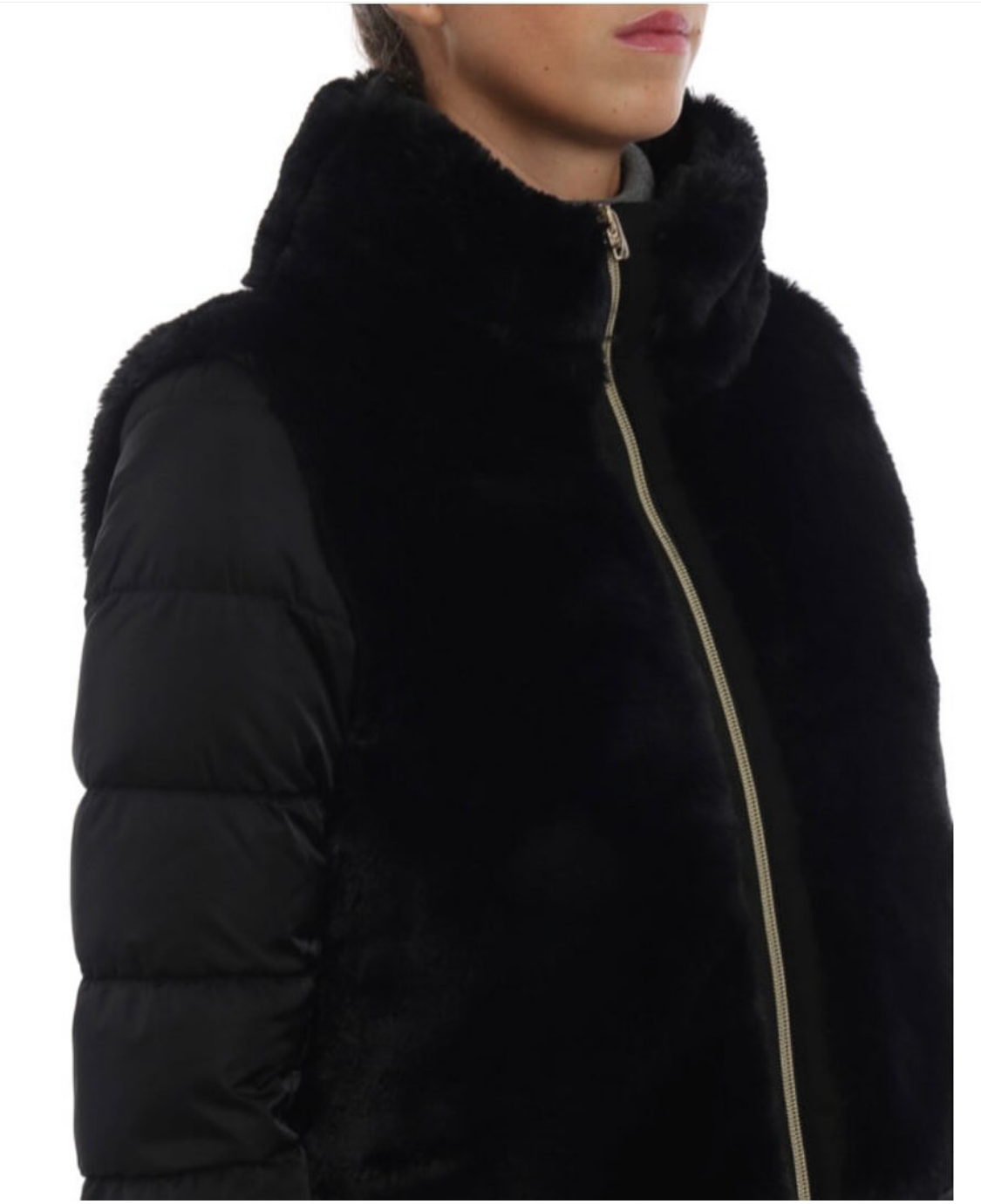 Herno Quilted Satin Coat with Faux Fur Panels