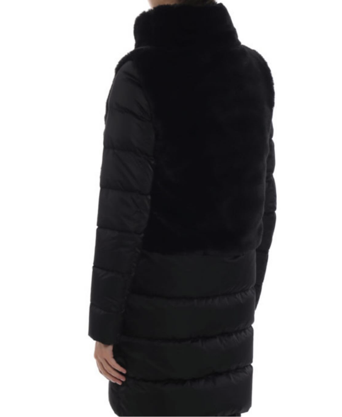 Herno Quilted Satin Coat with Faux Fur Panels
