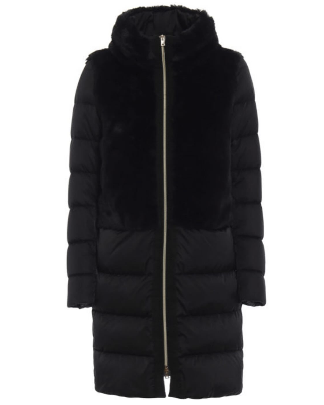 Herno Quilted Satin Coat with Faux Fur Panels