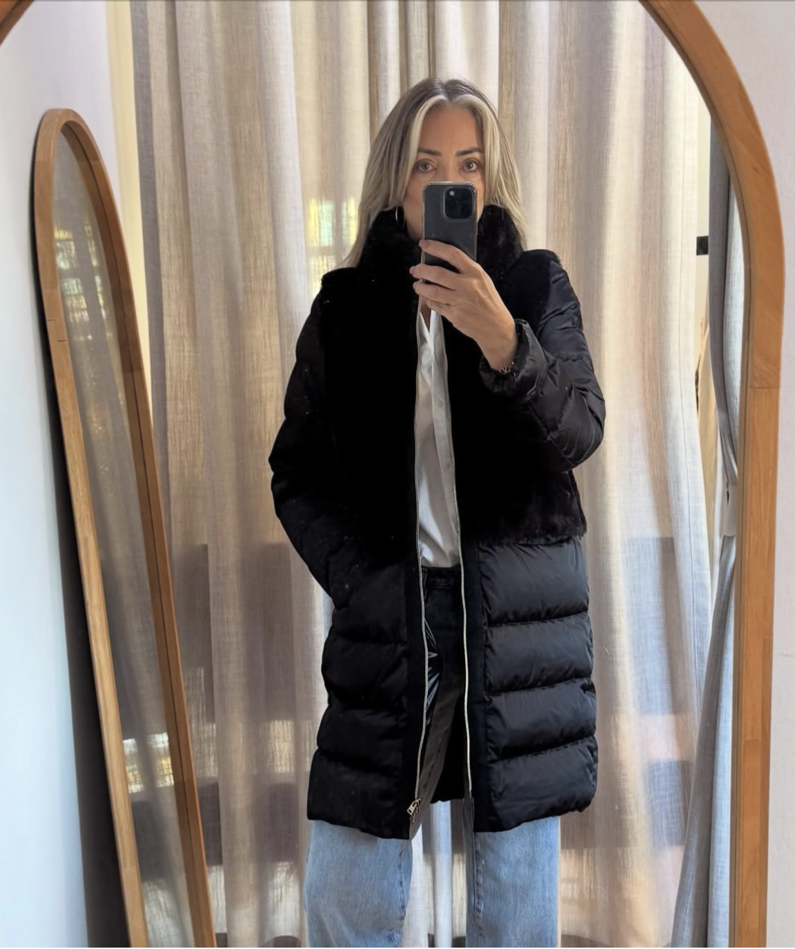 Herno Quilted Satin Coat with Faux Fur Panels