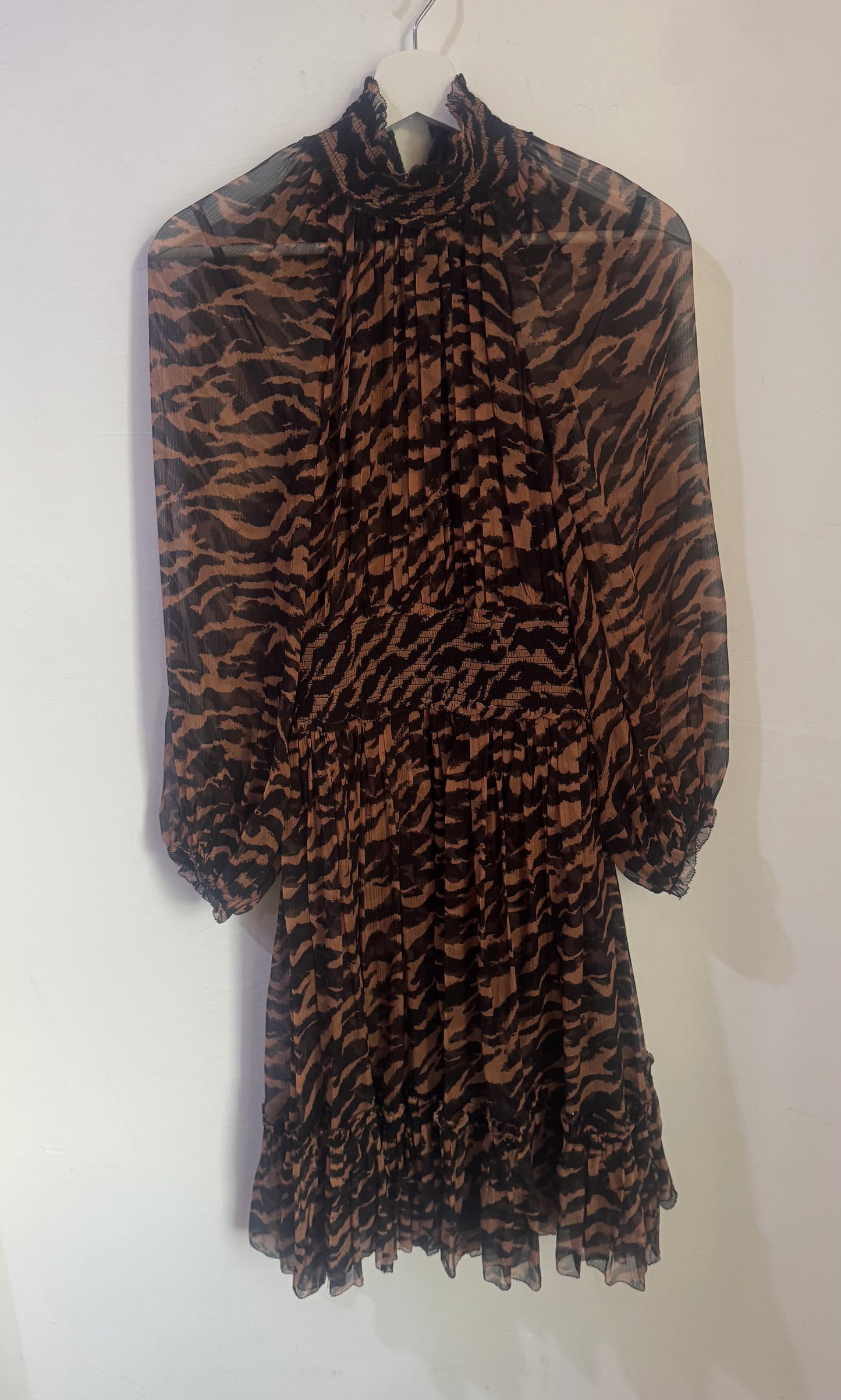 Zimmermann Wavelength Shirred Tiger-Print Silk Mini Dress - Size 1