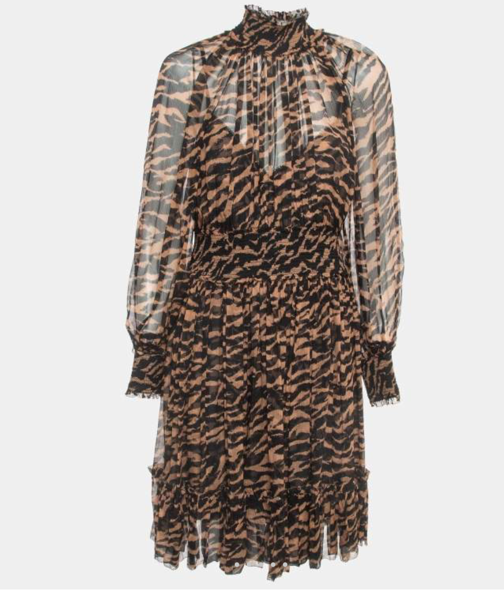 Zimmermann Wavelength Shirred Tiger-Print Silk Mini Dress - Size 1