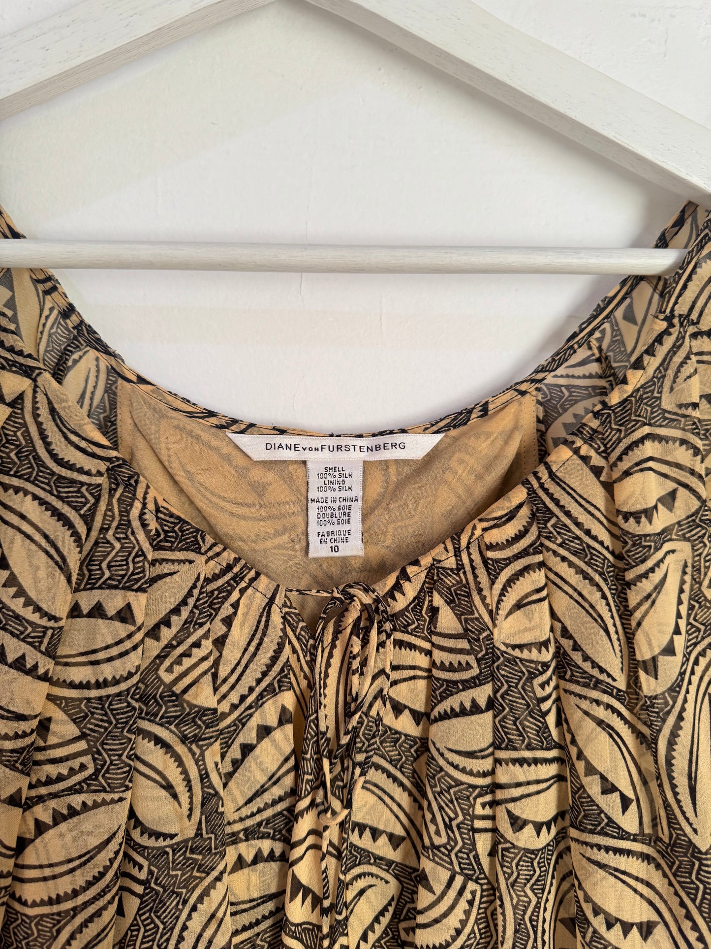 Diane von Furstenberg Merrill Brown Silk Layered Print Blouse - Size 10