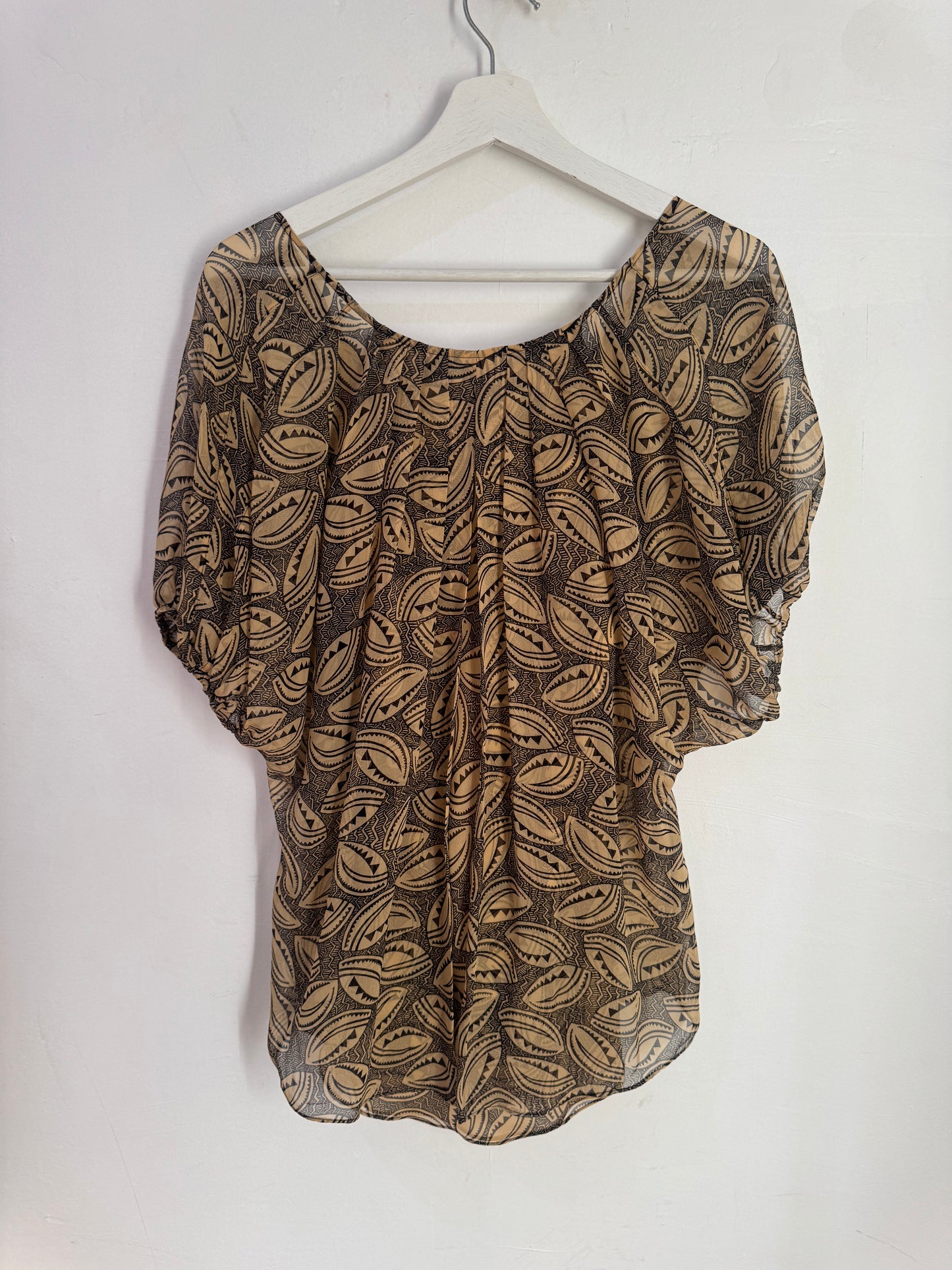 Diane von Furstenberg Merrill Brown Silk Layered Print Blouse - Size 10