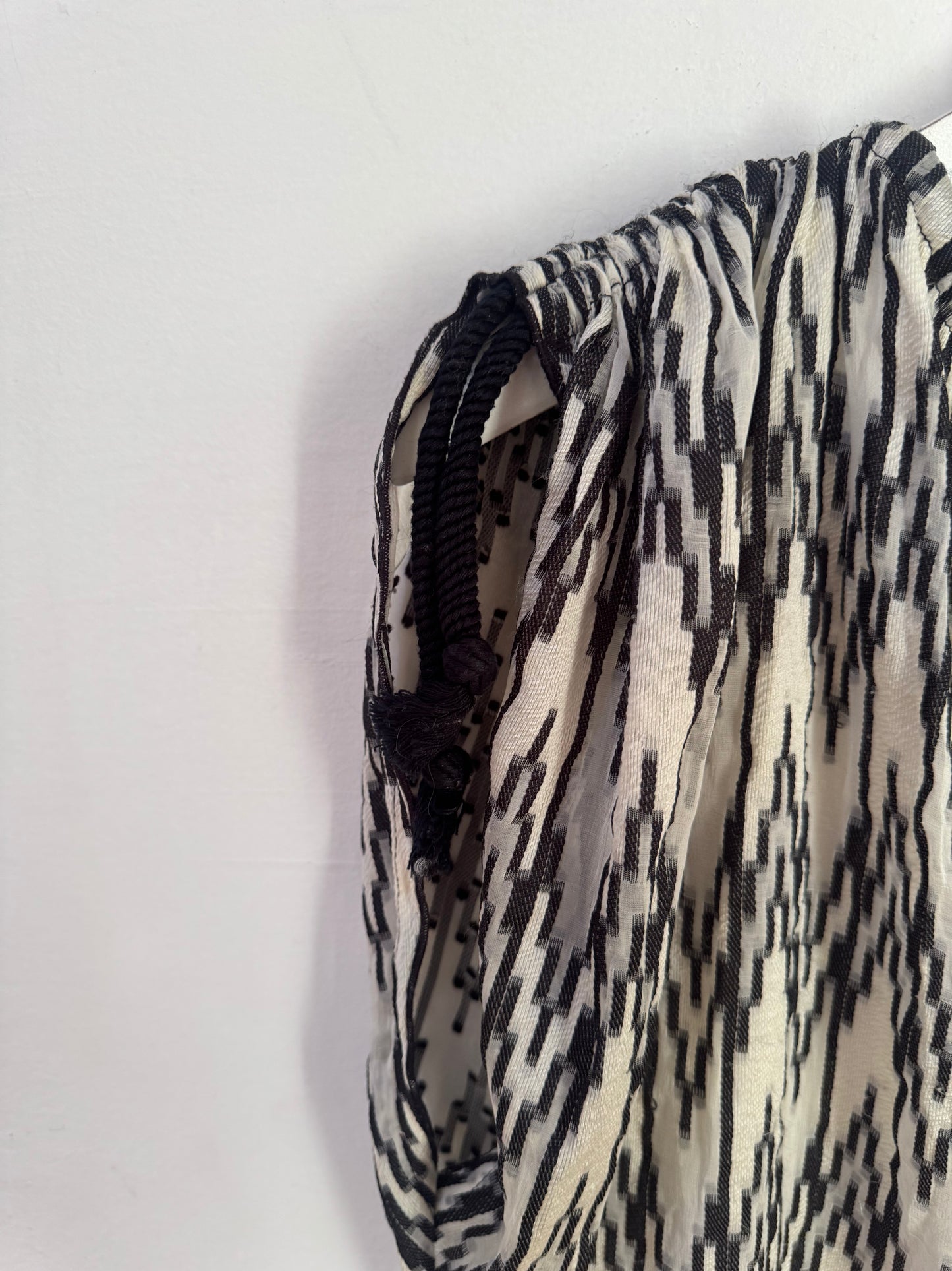 Isabel Marant Black & White Cotton Top with Shoulder Ties - Size 36