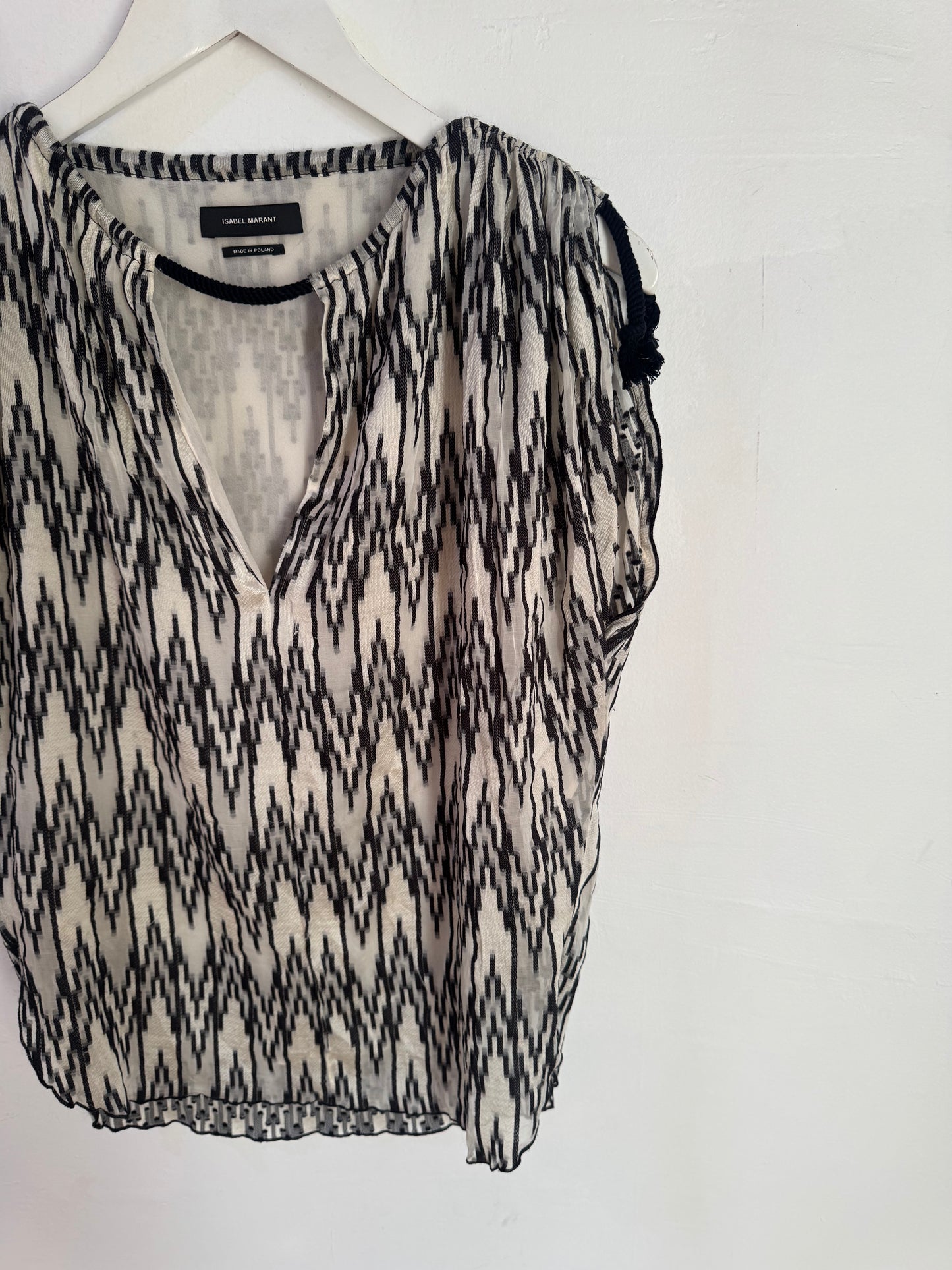 Isabel Marant Black & White Cotton Top with Shoulder Ties - Size 36