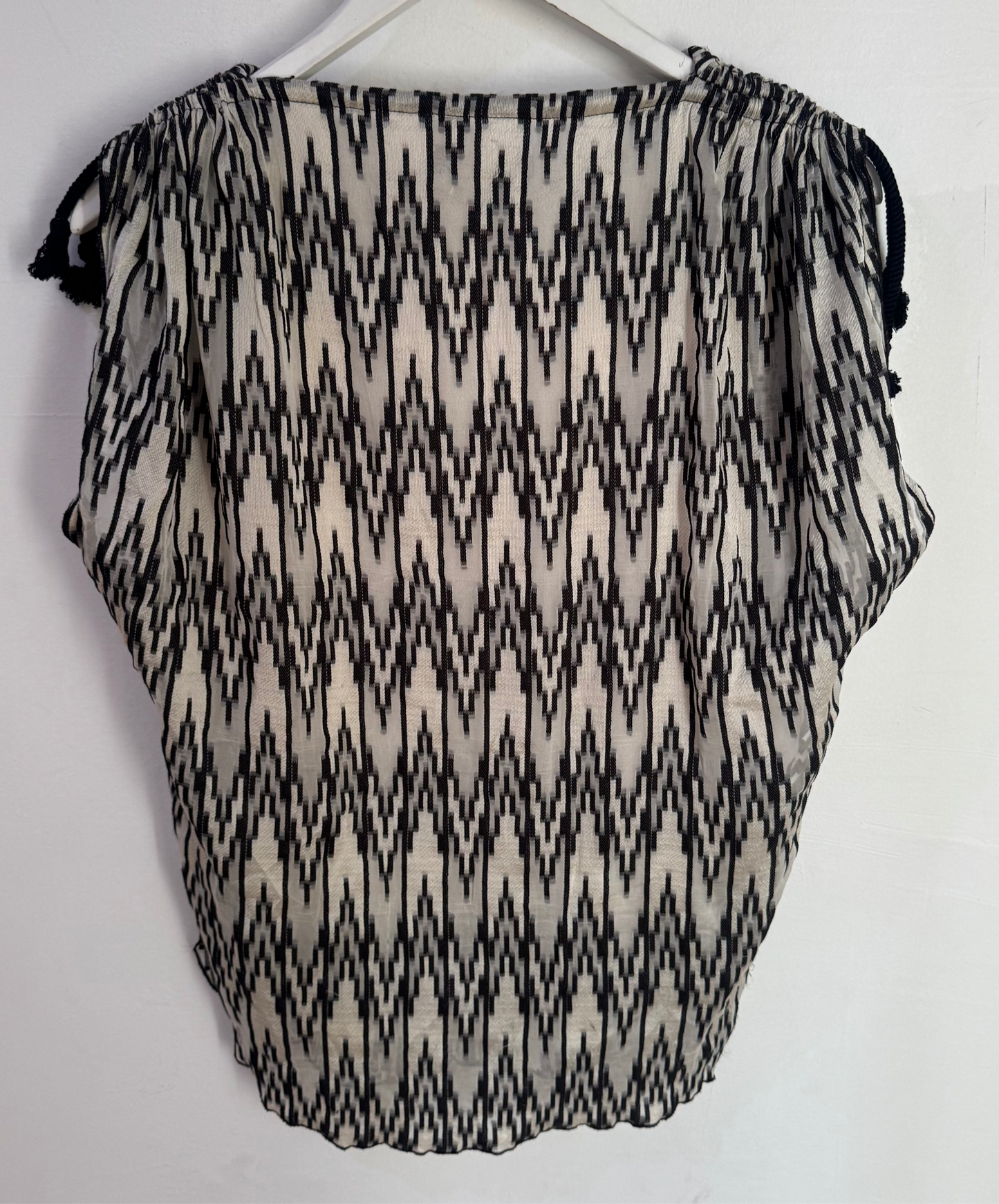 Isabel Marant Black & White Cotton Top with Shoulder Ties - Size 36