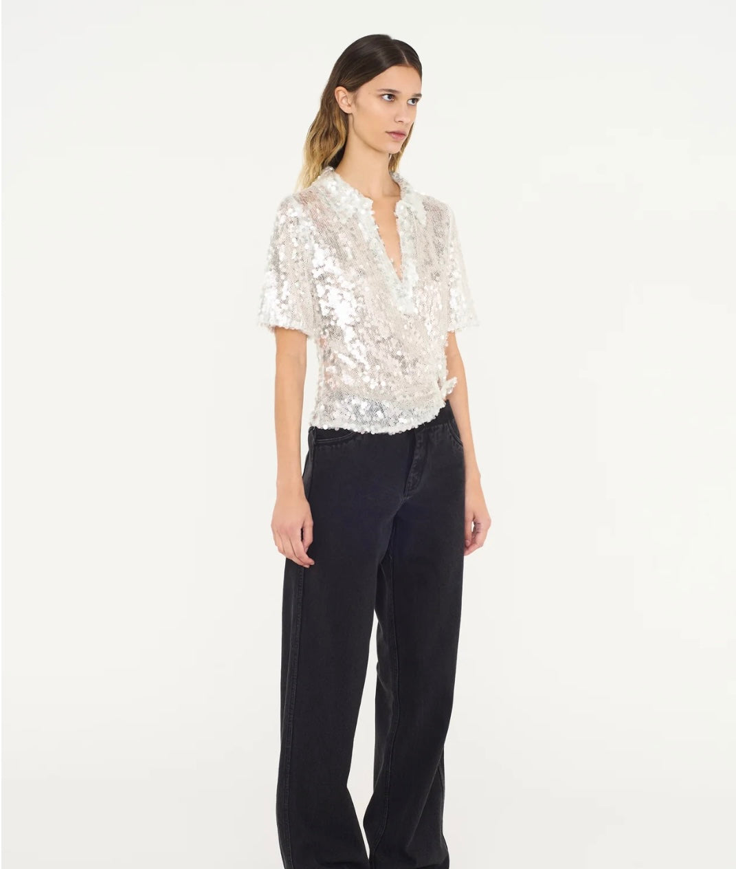 Christopher Esber Opaline Sequin Polo Top - Size 1