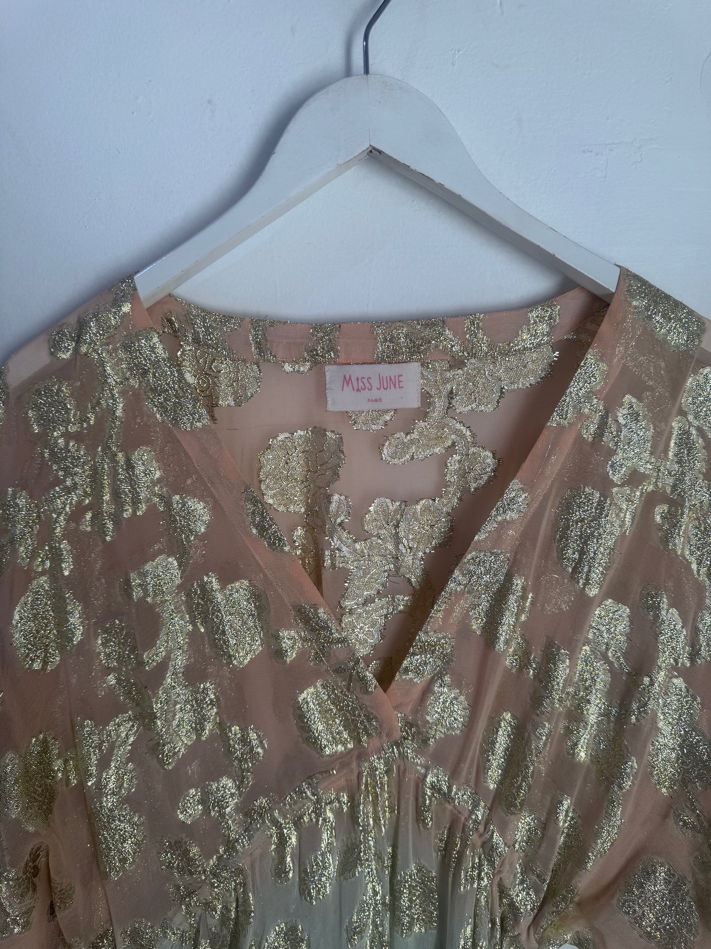 Miss June Floral Print Gold Kaftan Dress - Size S