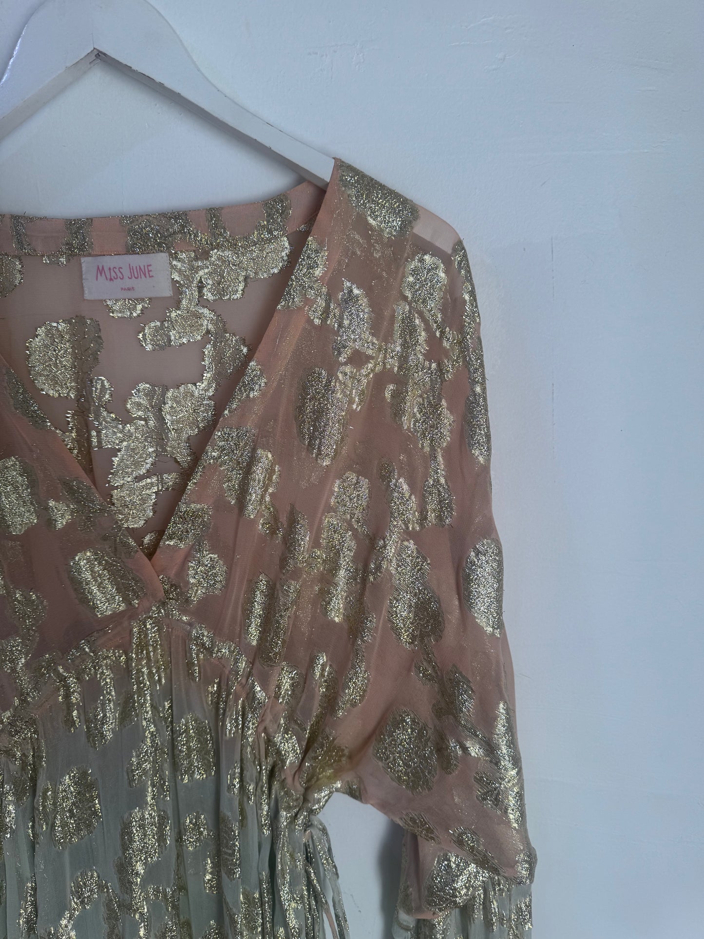 Miss June Floral Print Gold Kaftan Dress - Size S