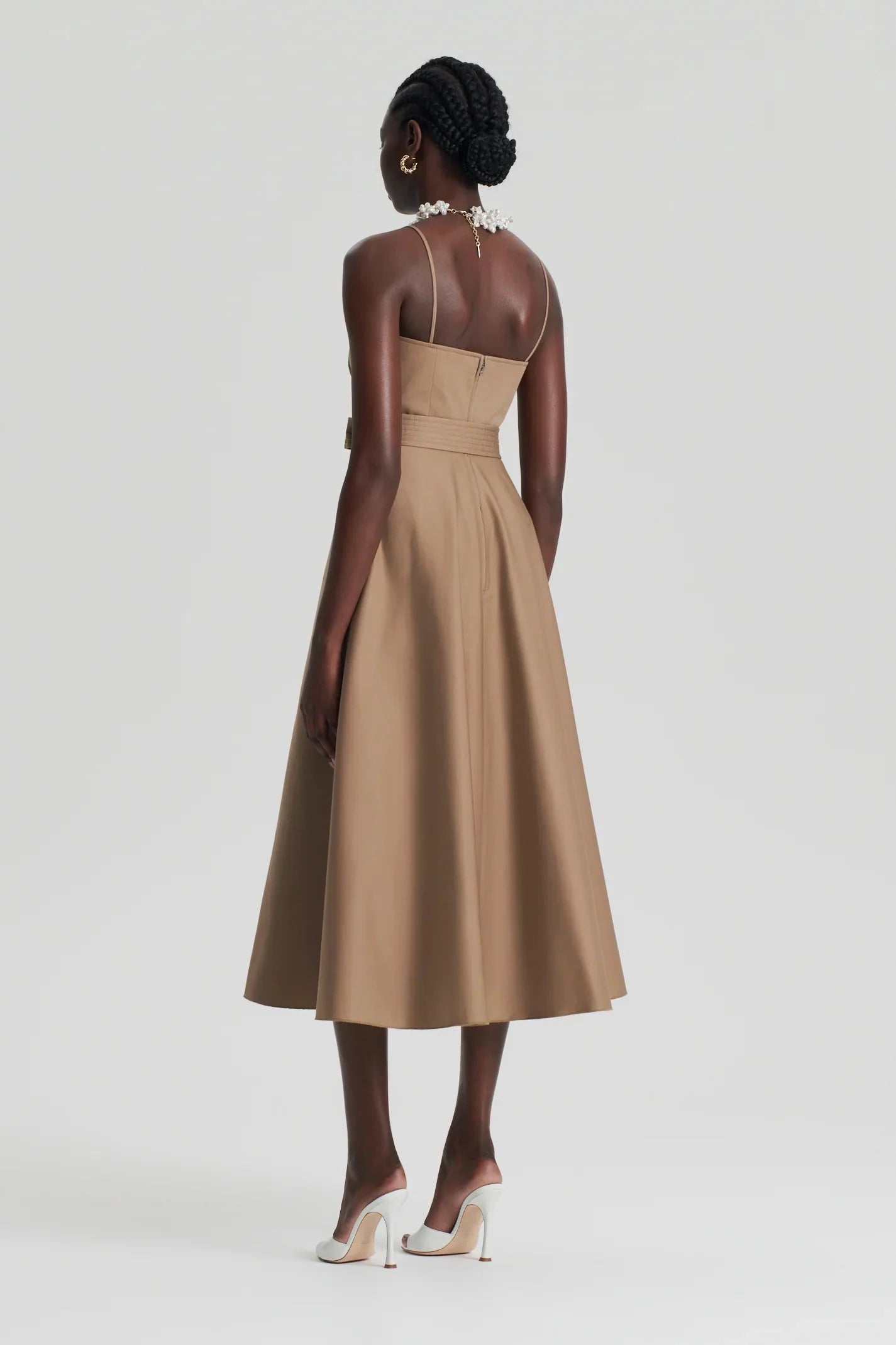 Scanlan Theodore - Sateen Resin Trim Dress, Camel - Size 6