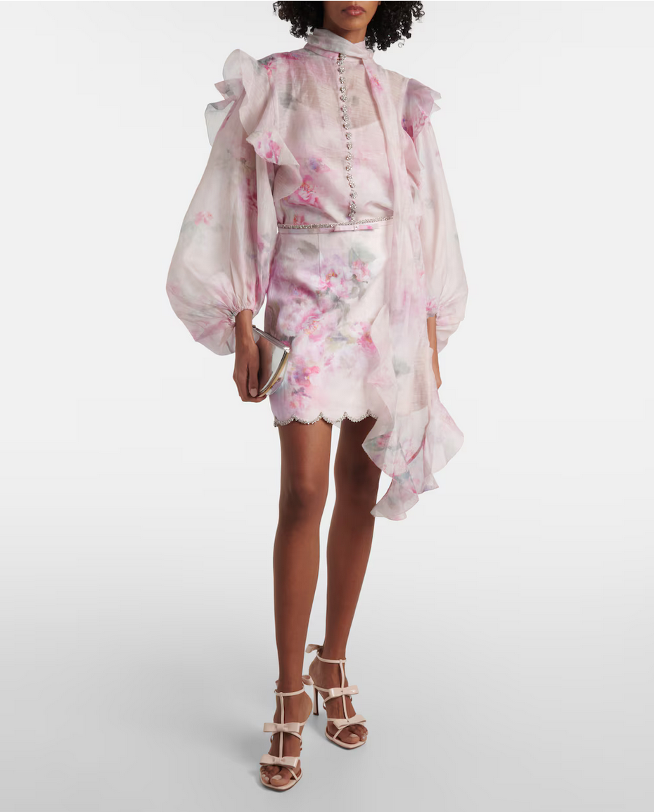 Zimmermann Crushed Linen Floral Mini Skirt - Size 0