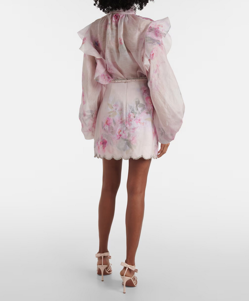 Zimmermann Crushed Linen Floral Mini Skirt - Size 0
