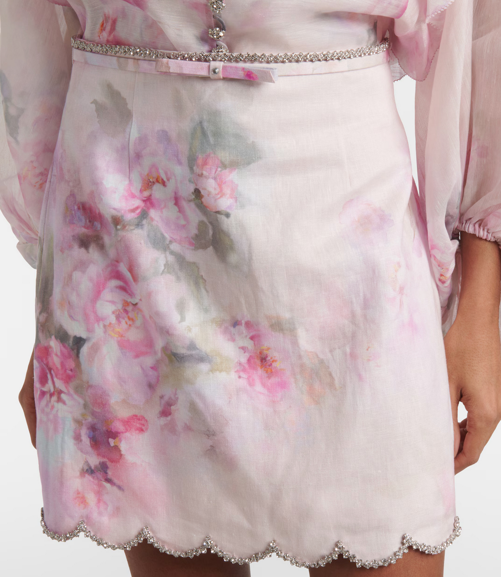 Zimmermann Crushed Linen Floral Mini Skirt - Size 0
