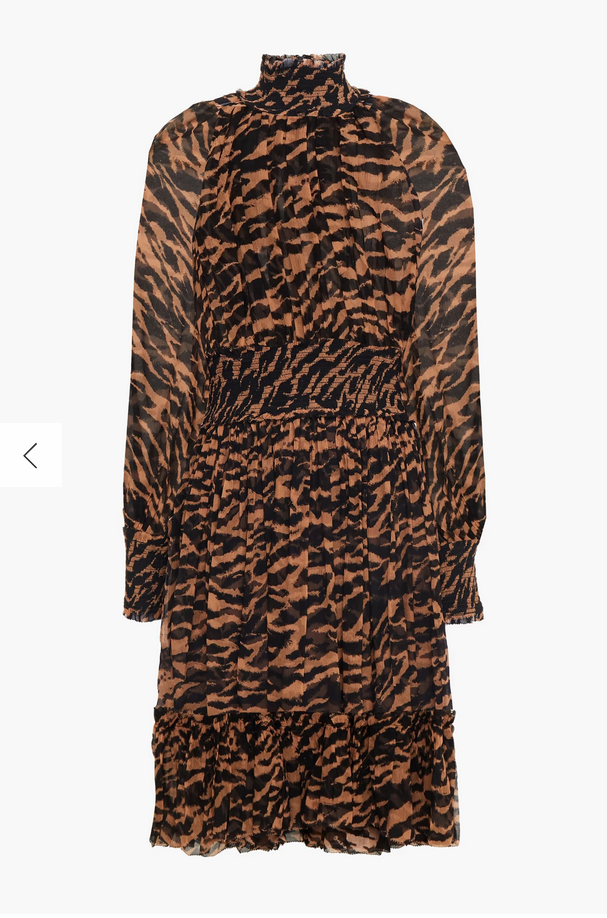 Zimmermann Wavelength Shirred Tiger-Print Silk Mini Dress - Size 1