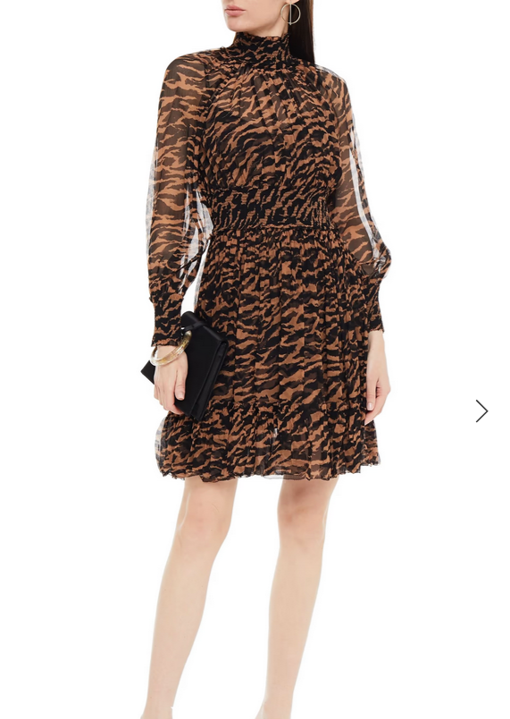 Zimmermann Wavelength Shirred Tiger-Print Silk Mini Dress - Size 1
