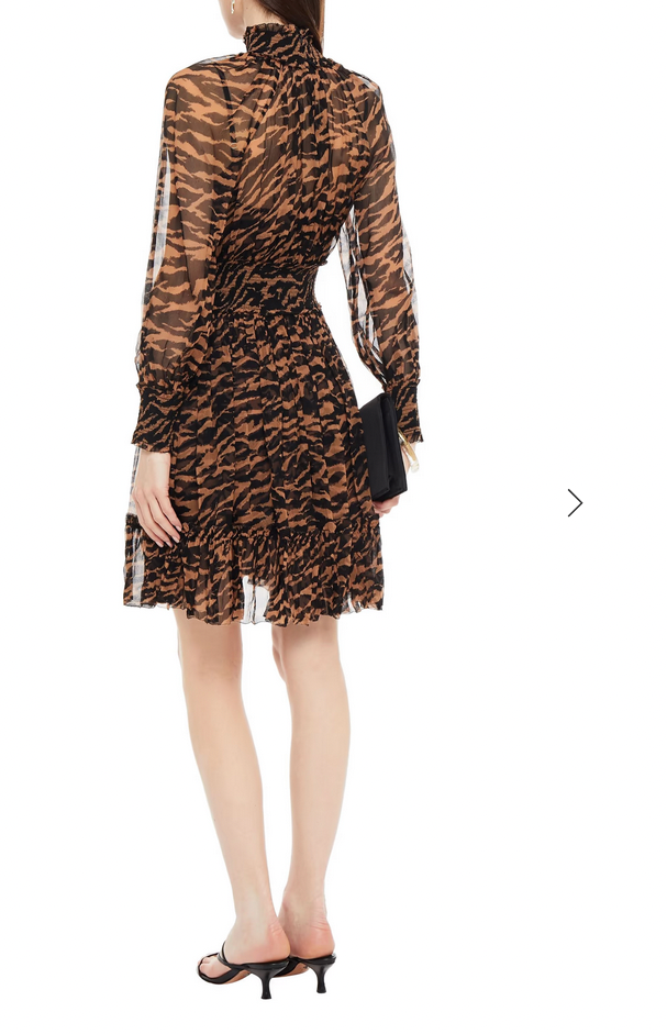 Zimmermann Wavelength Shirred Tiger-Print Silk Mini Dress - Size 1