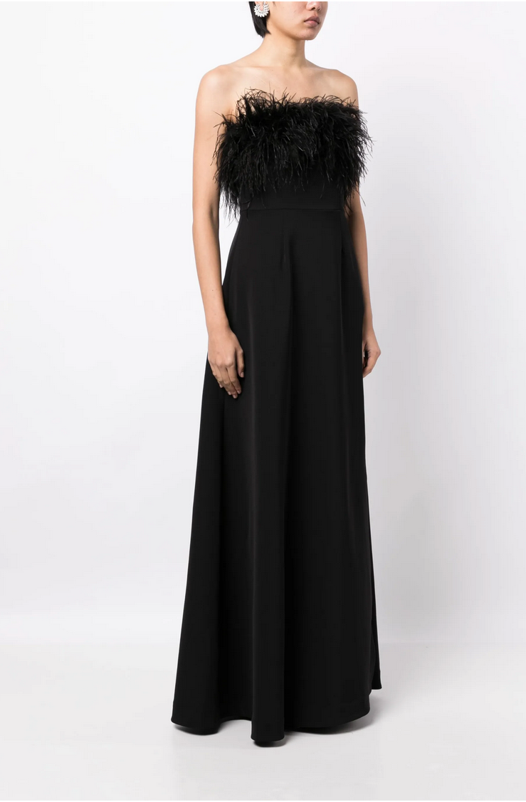 Rachel Gilbert Linc Feather Embellished Strapless Gown - Size 0