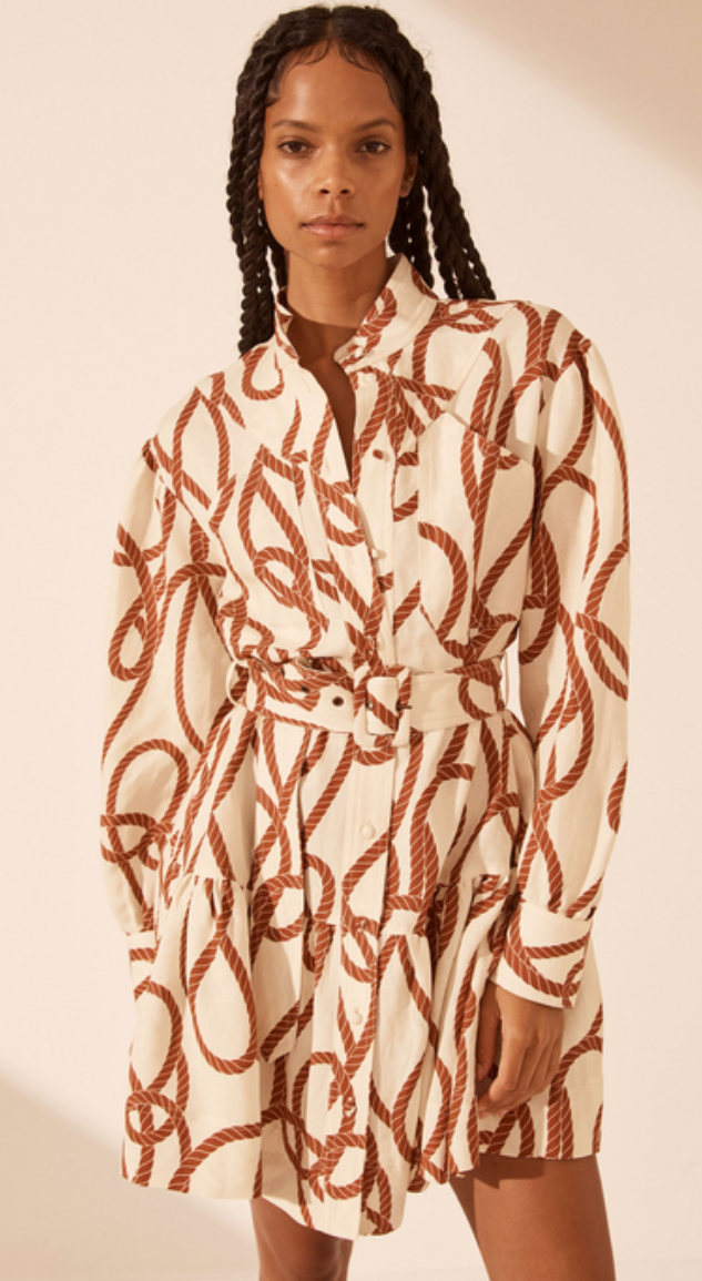 Shona Joy Mouillage Long Sleeve Mini Dress - Size 14