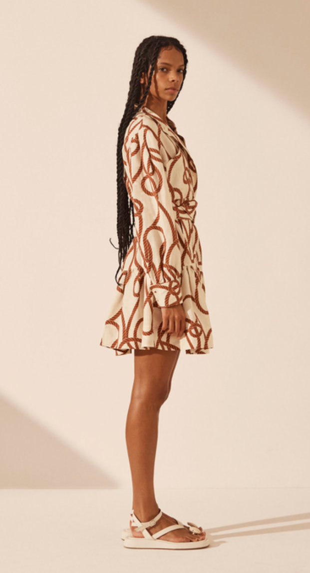 Shona Joy Mouillage Long Sleeve Mini Dress - Size 14