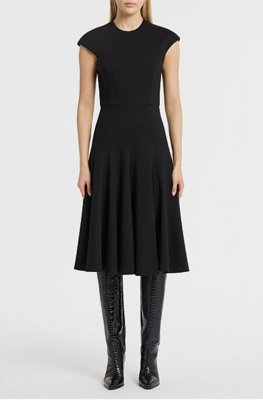 Carla Zampatti Black A-Line Crepe Dress - Size 8