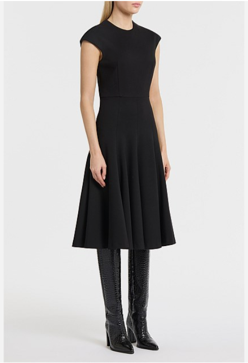 Carla Zampatti Black A-Line Crepe Dress - Size 8