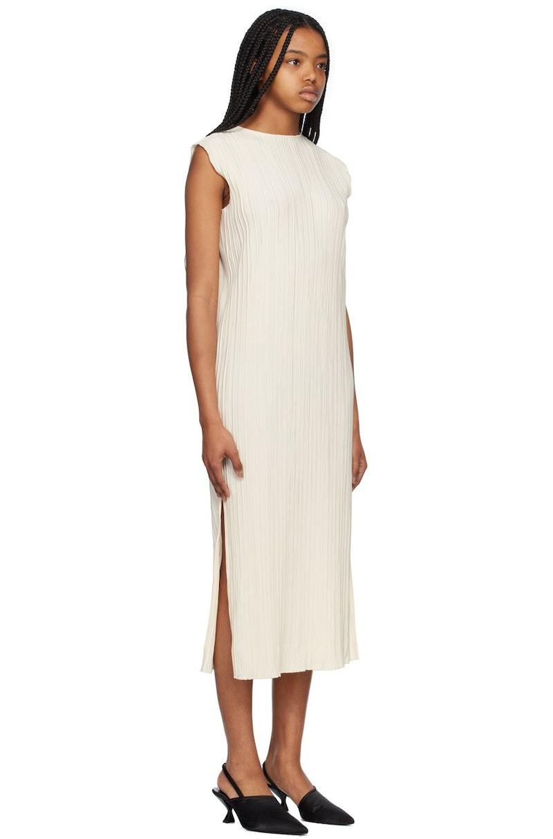 Anine Bing Melanie Cream Ribbed Midi Dress - Size S