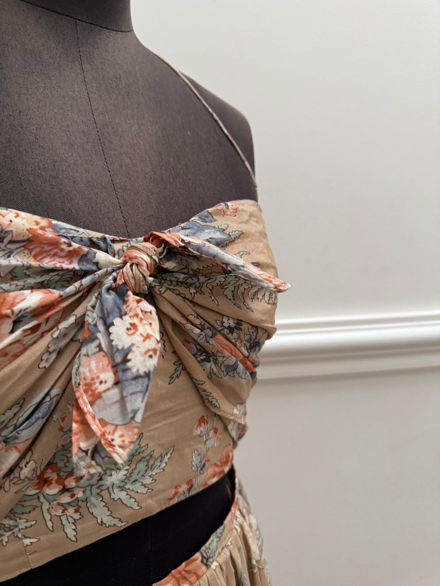Zimmermann Brown Anais Antique Floral Cotton Tie Midi Dress - Size 1 | Size 10