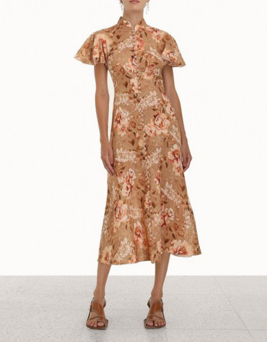 Zimmermann Floral Linen Midi Dress - Size OP (Petite Frame)