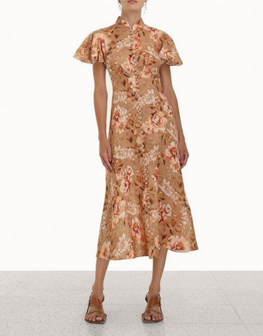 Zimmermann Floral Linen Midi Dress - Size OP (Petite Frame)