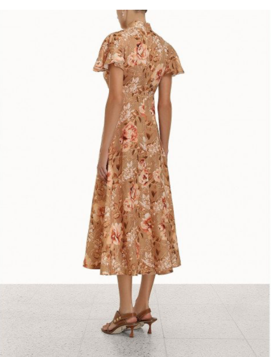 Zimmermann Floral Linen Midi Dress - Size OP (Petite Frame)
