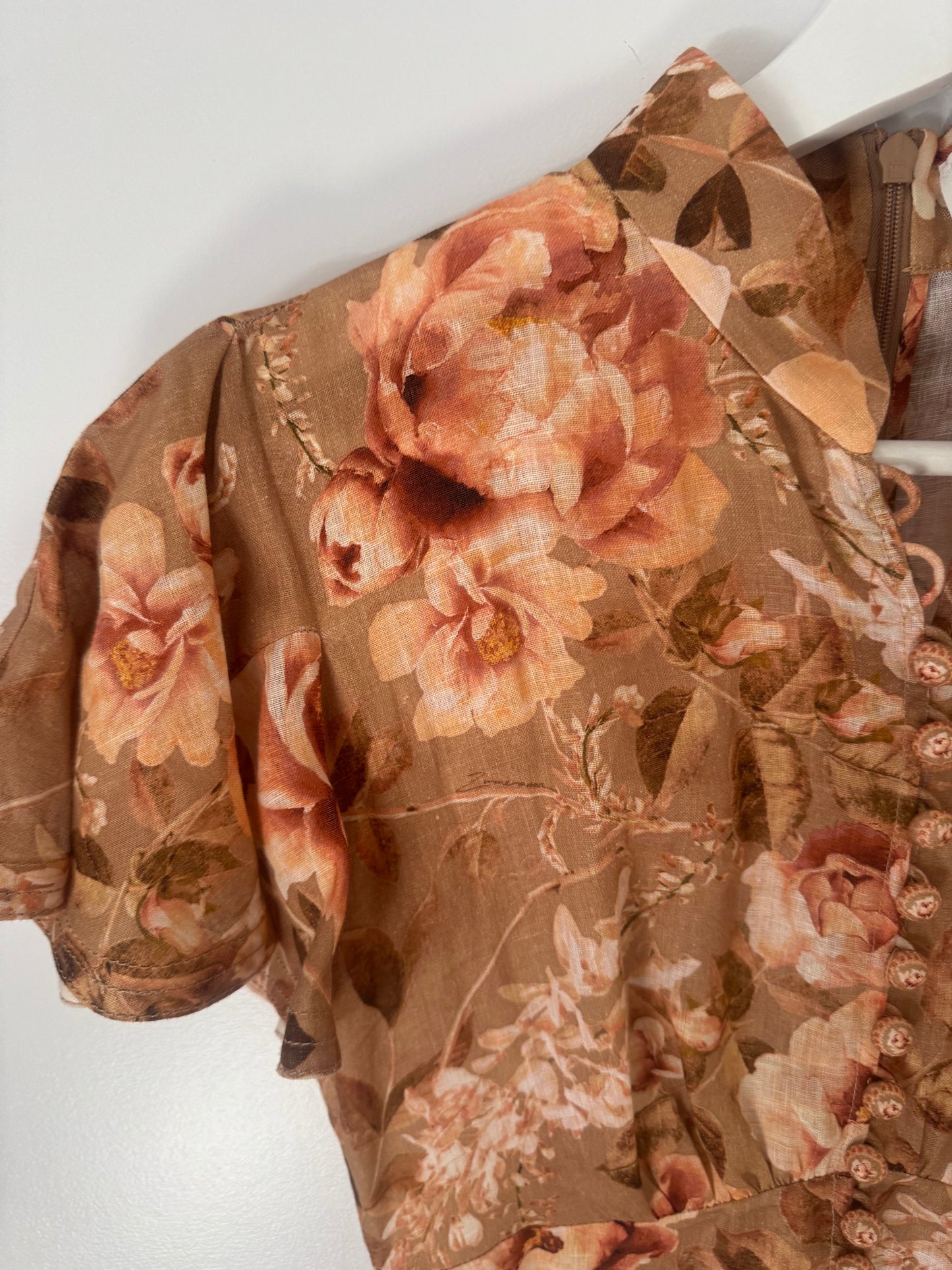 Zimmermann Floral Linen Midi Dress - Size OP (Petite Frame)
