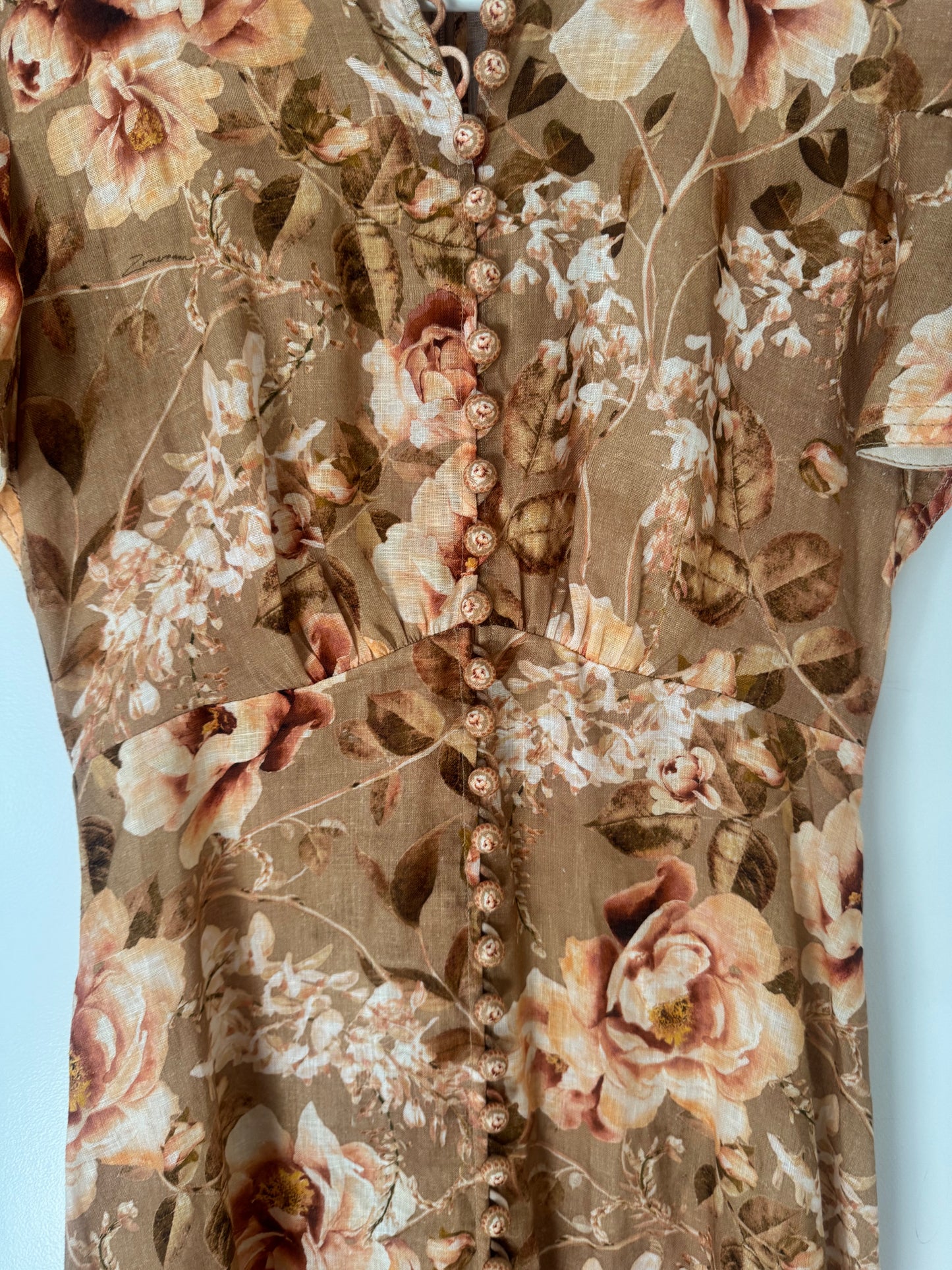 Zimmermann Floral Linen Midi Dress - Size OP (Petite Frame)