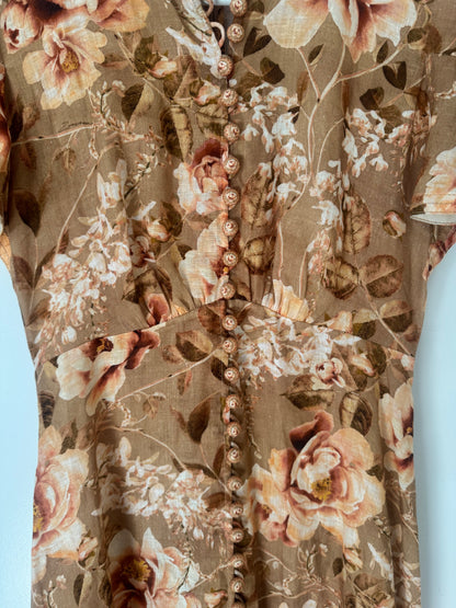Zimmermann Floral Linen Midi Dress - Size OP (Petite Frame)