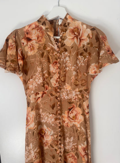 Zimmermann Floral Linen Midi Dress - Size OP (Petite Frame)