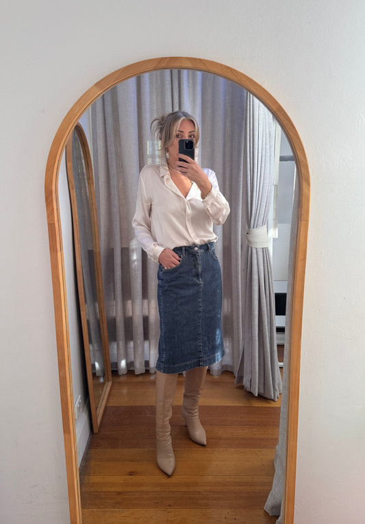 Scanlan Theodore Denim Stretch Pencil Skirt - Size 10